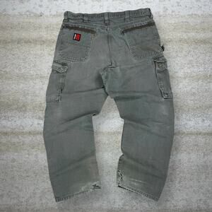 Vintage 90s Wrangler Riggs Carpenter Pants 36x30 Baggy Olive Green Cotton Canvas